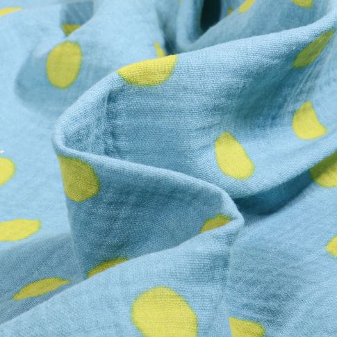 Tissu Double gaze Pois 2 cm sur fond Bleu ciel