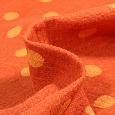 Tissu Double gaze Pois 2 cm sur fond Orange