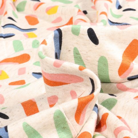 Tissu Jersey Viscose Lin Sprinkles pastel sur fond Ecru