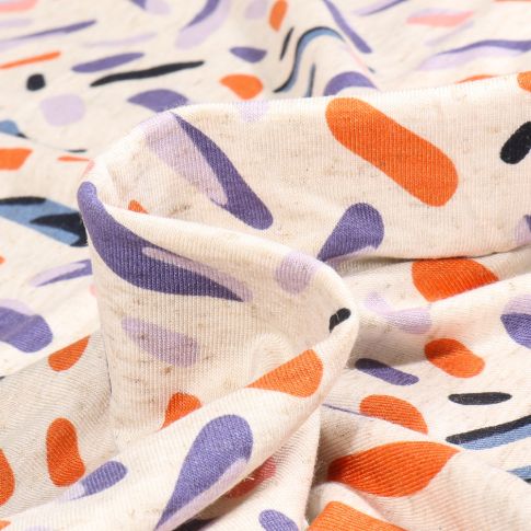 Tissu Jersey Viscose Lin Sprinkles lila sur fond Ecru