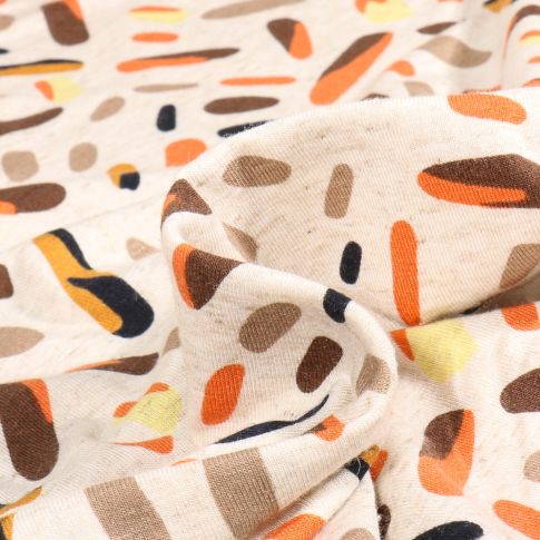Tissu Jersey Viscose Lin Sprinkles taupe sur fond Ecru