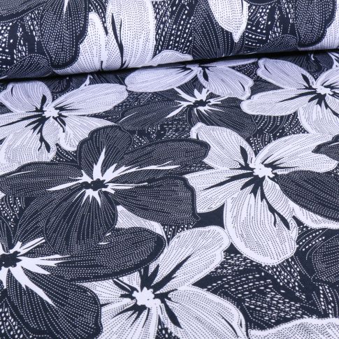 Tissu Jersey Viscose  Maréva sur fond Bleu marine