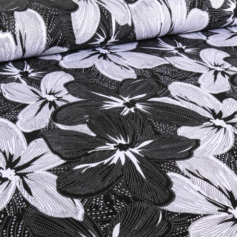 Tissu Jersey Viscose  Maréva sur fond Noir