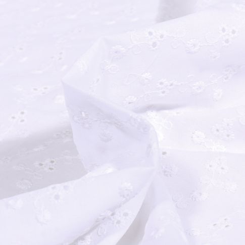 Tissu Broderie anglaise Flowers Blanc