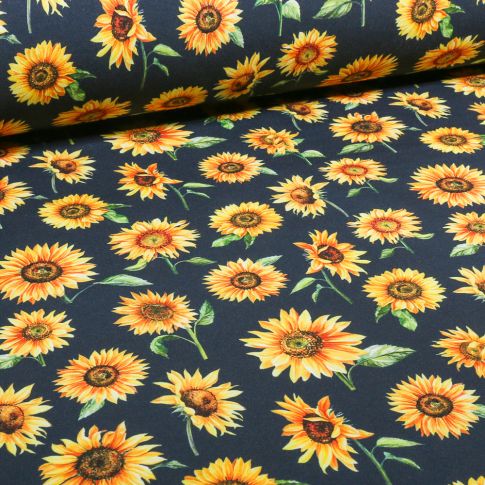 Tissu Softshell Tournesol sur fond Bleu marine