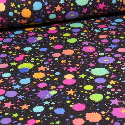 Tissu Softshell Etoiles et peintures sur fond Noir