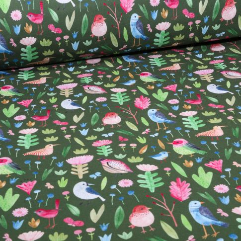 Tissu Softshell Natura sur fond Vert foncé