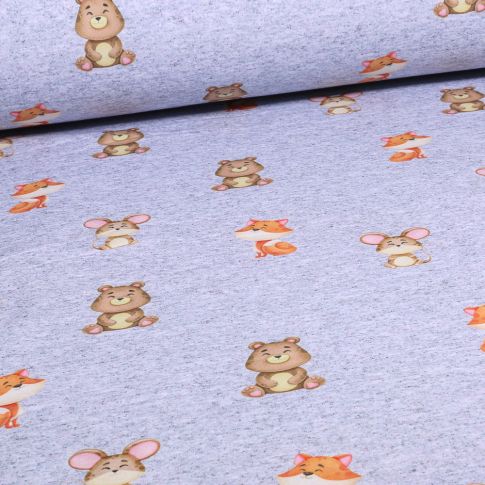 Tissu Softshell Little animals sur fond Gris clair