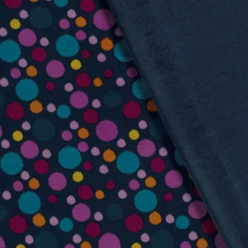 Tissu Sweat envers minky Pois Gian sur fond Bleu marine