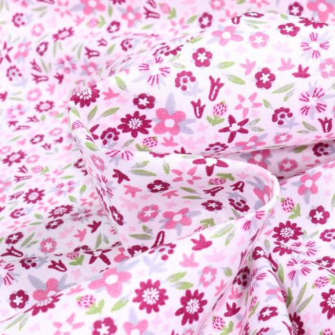 Tissu Coton imprimé Sweet Flower Lulu sur fond Blanc