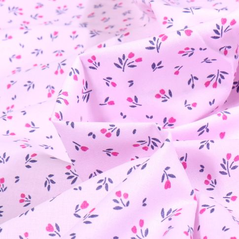 Tissu Coton imprimé Mallory sur fond Rose pâle