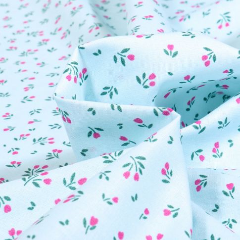 Tissu Coton imprimé Mallory sur fond Vert menthe clair