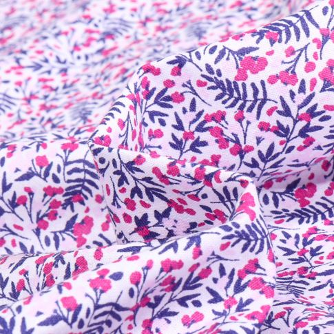 Tissu Coton imprimé Sweet Flower Maureen rose marine sur fond Blanc