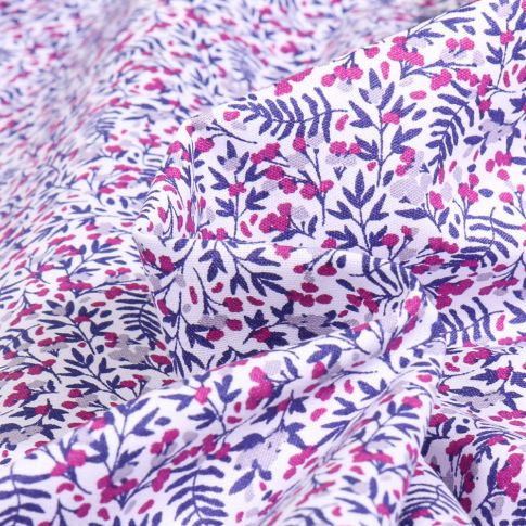 Tissu Coton imprimé Sweet Flower Maureen fuschia violet sur fond Blanc