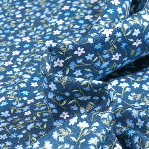 Tissu Coton imprimé Fleurs mimi sur fond Bleu