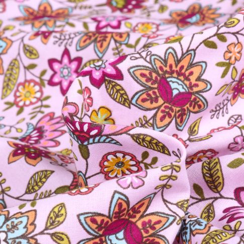 Tissu Coton imprimé Amaël sur fond Rose pâle
