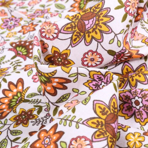 Tissu Coton imprimé Amaël sur fond Blanc