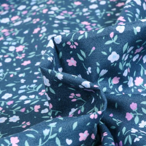 Tissu Coton imprimé Naya sur fond Bleu foncé