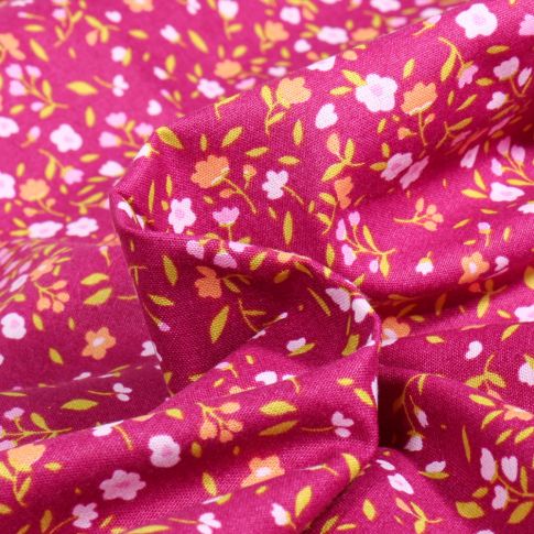 Tissu Coton imprimé Naya sur fond Rose fuchsia