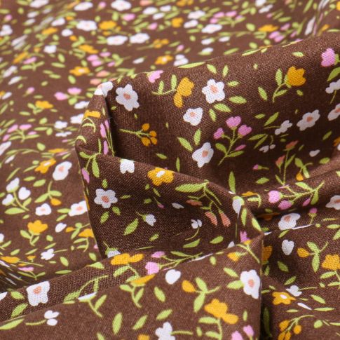 Tissu Coton imprimé Naya sur fond Marron