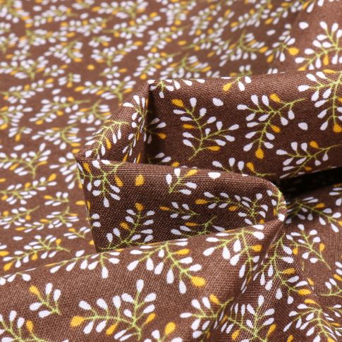 Tissu Coton imprimé Annily sur fond Marron