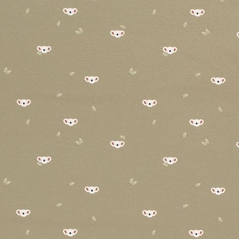 Tissu Jersey Coton LittleBird Koala sur fond Vert kaki clair