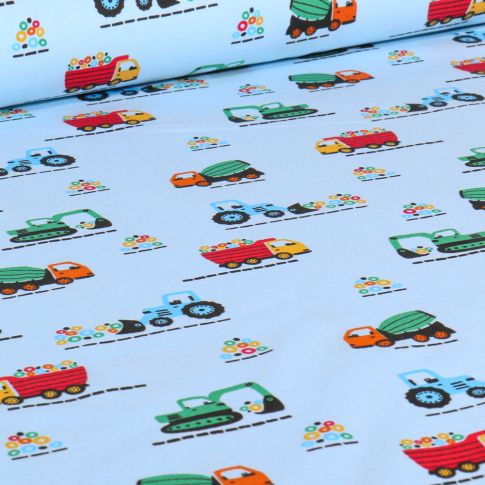Tissu Jersey Coton Traffic sur fond Bleu ciel