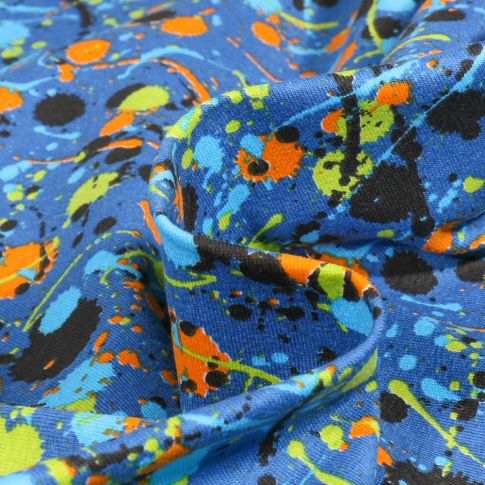 Tissu Jersey Coton Graff peinture sur fond Bleu