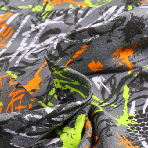 Tissu Jersey Coton Graff peinture sur fond Gris