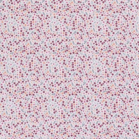 Tissu Coton imprimé Fleurs Lisa sur fond Rose bébé