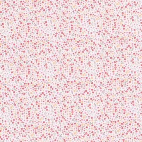 Tissu Coton imprimé Fleurs Lisa sur fond Ecru