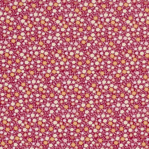 Tissu Coton imprimé Fleurs Lou sur fond Bordeaux