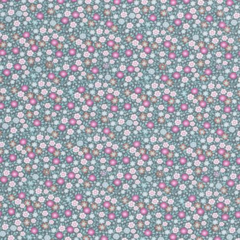 Tissu Coton imprimé Fleurs Lou sur fond Vert menthe