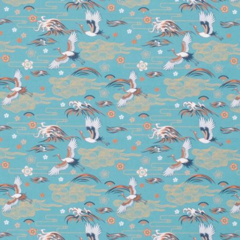 Tissu Coton imprimé Cigogne sur fond Bleu