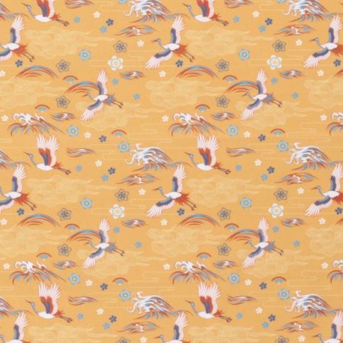 Tissu Coton imprimé Cigogne sur fond Jaune