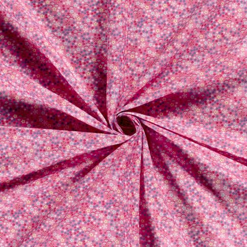 Tissu Coton imprimé Lizzie sur fond Rose