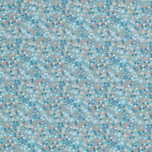Tissu Coton imprimé Lizzie sur fond Bleu pétrole