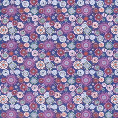 Tissu Coton imprimé Laure sur fond Bleu roi