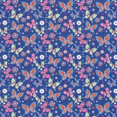 Tissu Coton imprimé Butterfly sur fond Bleu roi