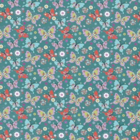 Tissu Coton imprimé Butterfly sur fond Vert amande