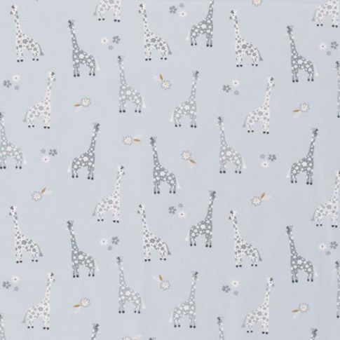 Tissu Coton imprimé Girafe Zizou sur fond Bleu ciel