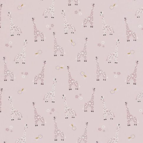 Tissu Coton imprimé Girafe Zizou sur fond Rose clair