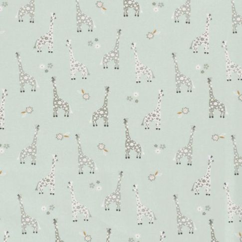 Tissu Coton imprimé Girafe Zizou sur fond Vert menthe