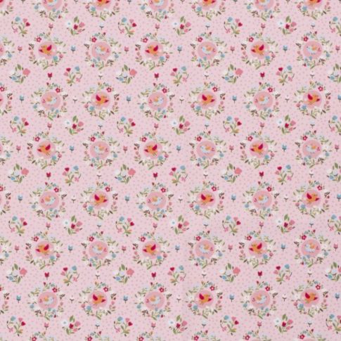 Tissu Coton imprimé Oiseaux Olga sur fond Rose bébé