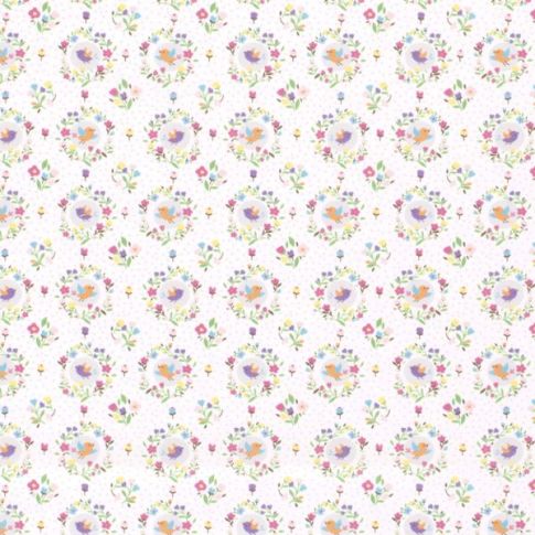 Tissu Coton imprimé Oiseaux Olga sur fond Blanc