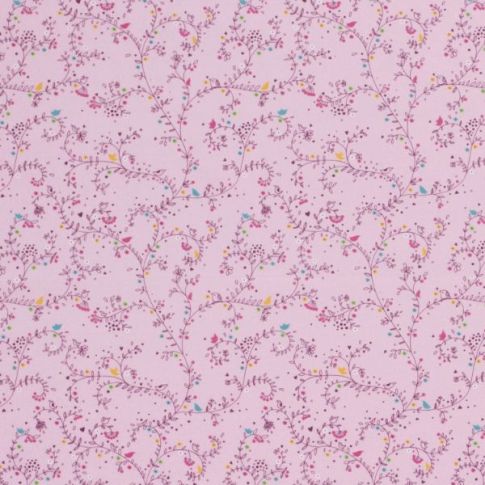 Tissu Coton imprimé Nina sur fond Rose