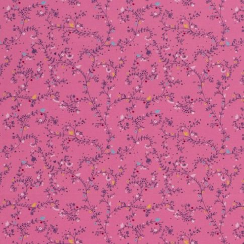 Tissu Coton imprimé Nina sur fond Rose fuchsia