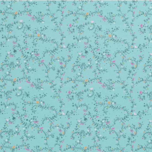 Tissu Coton imprimé Nina sur fond Bleu turquoise