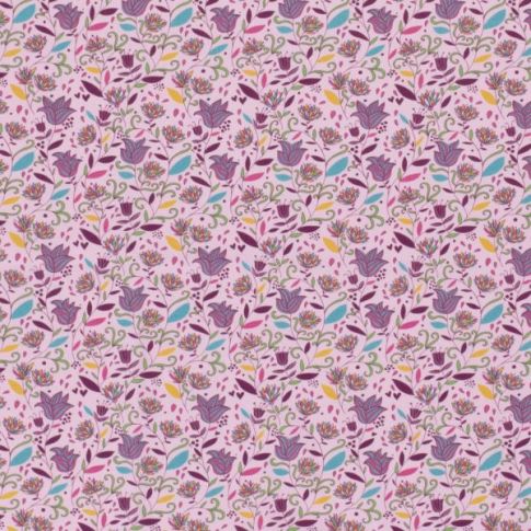 Tissu Coton imprimé Mille fleurs Lolo sur fond Rose