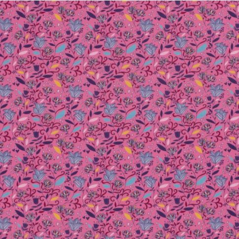 Tissu Coton imprimé Mille fleurs sur fond Rose fuchsia